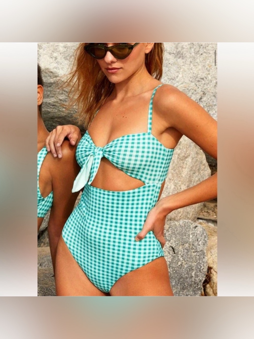 WET Ladies L “Willow” 1️⃣ piece w/a jade green gingham pattern & a front tie